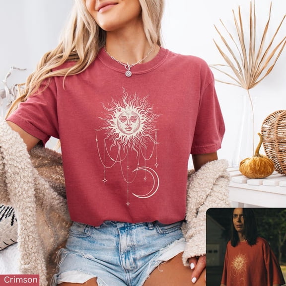 Widow Bay Patricia Shirt, Celestial Sun Graphic T-Shirt, Mystic Sun and Moon Tee, Vintage Cottagecore Witchy Shirt
