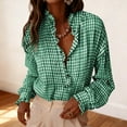 thumbnail image 2 of UQJfacai Womens Plaid Ruffle V Neck Button Down Blouse Trendy Casual Puff Long Sleeve Tops Spring Collared Work Checkered Shirt, 2 of 5
