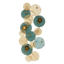 Dwellnix Lotus Leaf Inspired Metal Wall Decor, Gold and Blue Iron Wall Art, Nature-Inspired Design for Home and Office Decoration