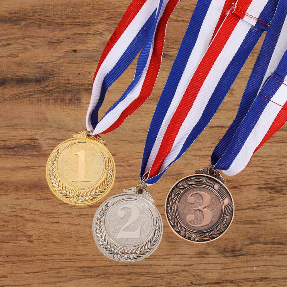 3PCS Dia 5.1cm Gold Silver Bronze Metal Award Medals Sport Academics Competition 