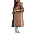 thumbnail image 2 of Seyurigaoka Women Juniors Overcoat, Solid Color Tailored Collar Long Sleeve Woolen Coat, 2 of 3
