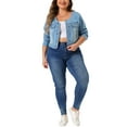thumbnail image 2 of Agnes Orinda Women's Plus Size Denim Collarless Chest Pockets Button Down Crop Jean Jacket, 2 of 6