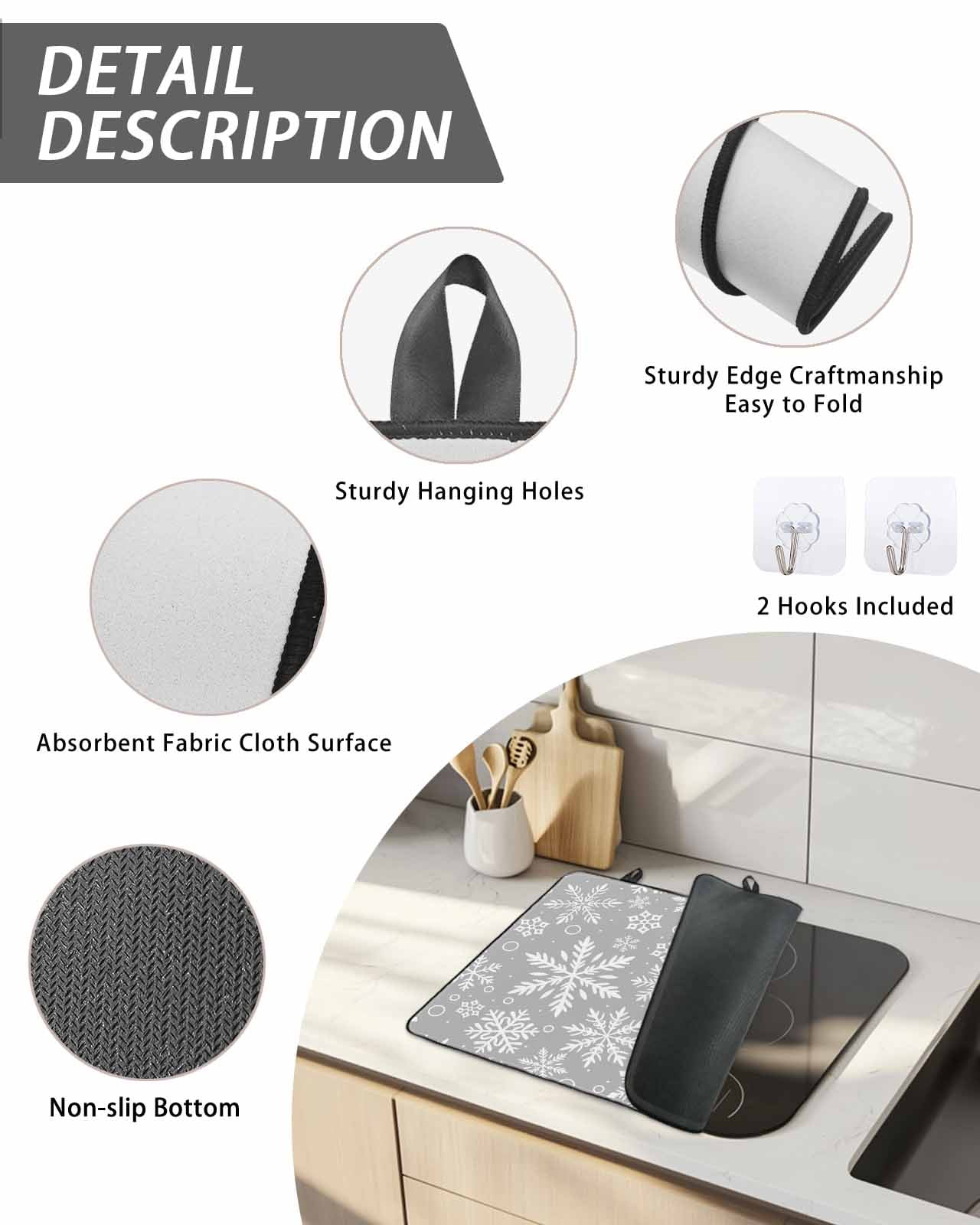Stove Top Covers for Electric Stove, Grey Christmas Kitchen Glass Ceramic Electric Cooktop Covers 24"x21", Xmas Snowflake White HeatResistant Oven/Countertop/Dishwasher/Sink Protector