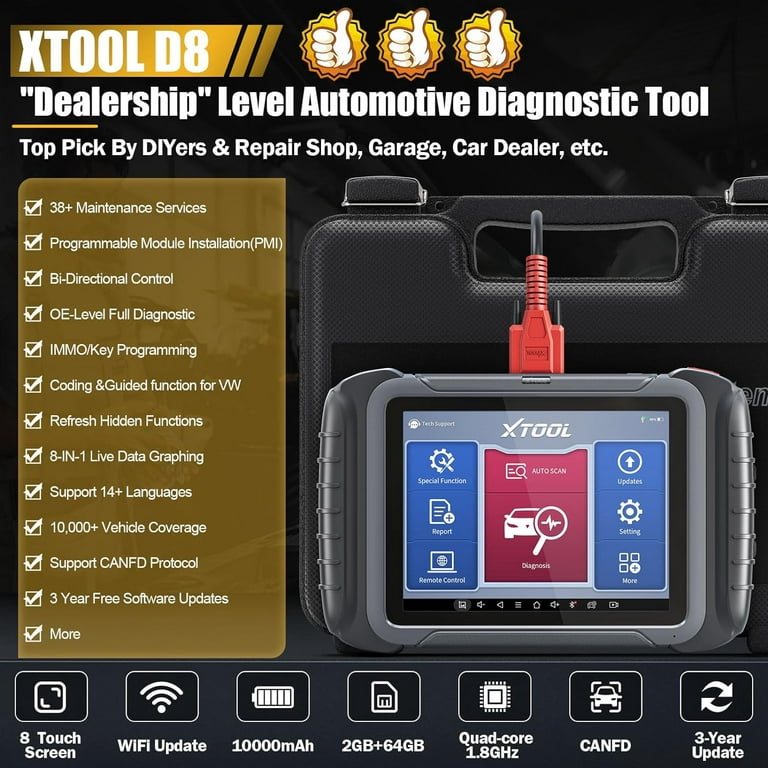 XTOOL D8BT 2023 New Upgraded Automotive Diagnostic Tool, 3-Year Updates  ($600 Worth), Bi-Directional Control, ECU Coding, OE Full Diagnosis & 38+