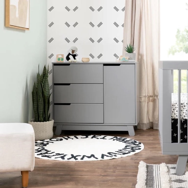Babyletto Hudson Wooden Nursery Dresser, 3 Drawers, Removable Changer Tray, Gray