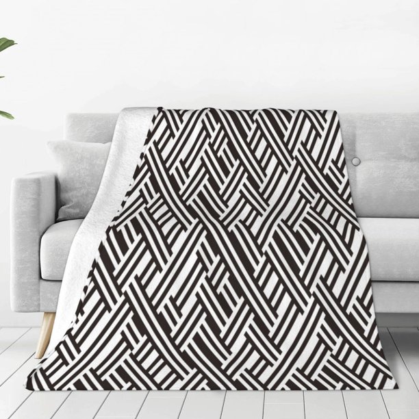 Balery Black White Stripes Manta de Felpa Suave y Acogedora – Cobija de Franela Aterciopelada para Cama, Lavable y Cálida para Sofá, Mascotas, Transpirable-80"x60"