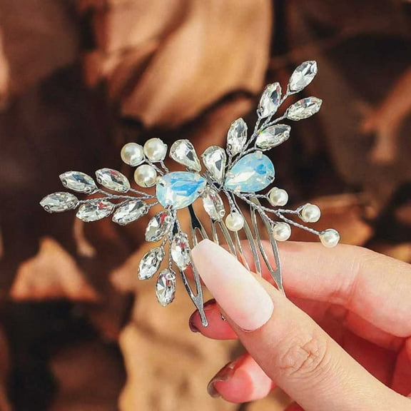 Crystal Bridal Hair Comb Silver Opal Rhinestone Bride Wedding Side Comb Hair Piece Pearl Hair Clip Hair Accessories for Women and Girls