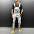 thumbnail image 2 of Mens Jeans Male Pocket Denim Trousers Streetwear Overall Suspender Pant Men's Pants White L, 2 of 6