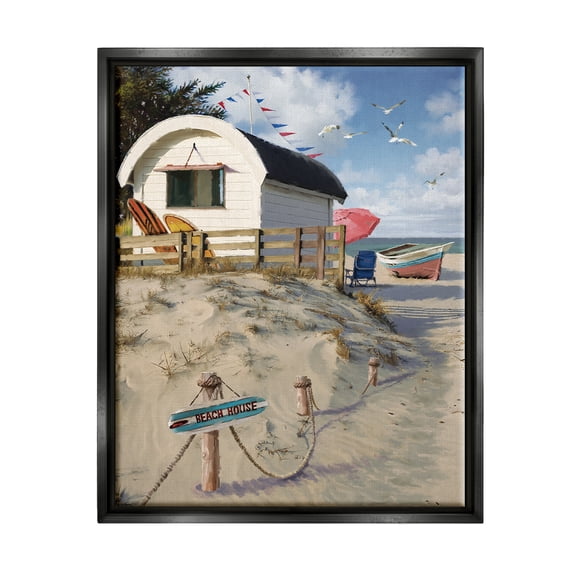 Stupell Industries Beach House Landscape Landscape Painting Black Floater Framed Canvas Art Print Wall Art, 17 x 21