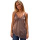 thumbnail image 1 of Camiseta de tirantes larga de satén para mujer, ideal para el verano, con tirantes finos, bajo festoneado y ribete de encaje., 1 of 9