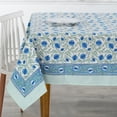 thumbnail image 5 of Steel Blue 60x90 Inches Rectangle 100% Cotton Hand Block Print Tablecloth Washable Halloween Thanksgiving/Christmas Parties/Wedding Use,Fall décor Farmhouse Dining Dinner Tablecloth, 5 of 6