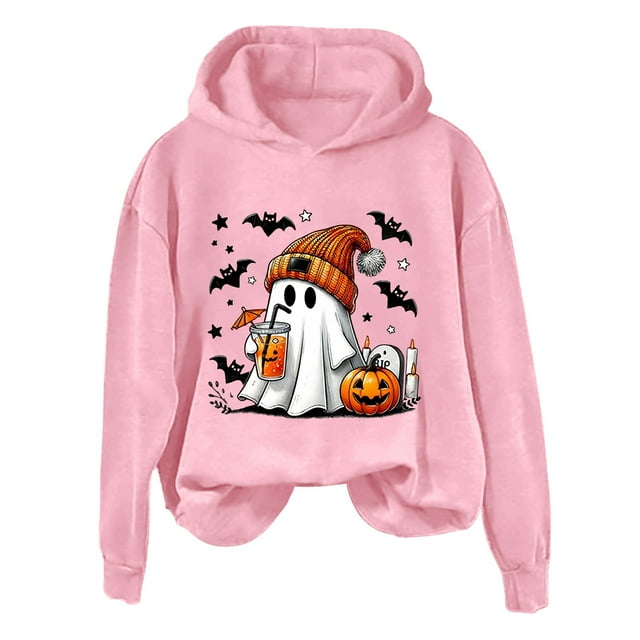 WZXFASHION Women's Casual Halloween Print Sweatshirt For Leisure Wear Spring Savings Clearance cropped pullover sweater