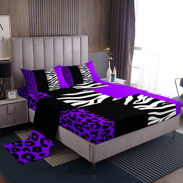 Erosebridal Zebra Print Full Sheet Sets, Wildlife Animal Bedding Full Size, Leopard Decor, 4 Pieces