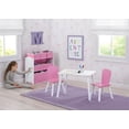 thumbnail image 2 of 4-Piece Toddler Playroom Set – Includes Play Table with Dry Erase Tabletop and 6 Bin Toy Organizer with Reusable Vinyl Cling Stickers, Pink/White, 2 of 5