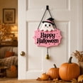 thumbnail image 5 of Kdkad Halloween Welcome Sign for Front Door, Ghost Wooden Wreaths with Hanging Chains for Halloween Decorations Outdoor, Pink Black Halloween Wall Decor for Halloween Party Supplies, 5 of 7
