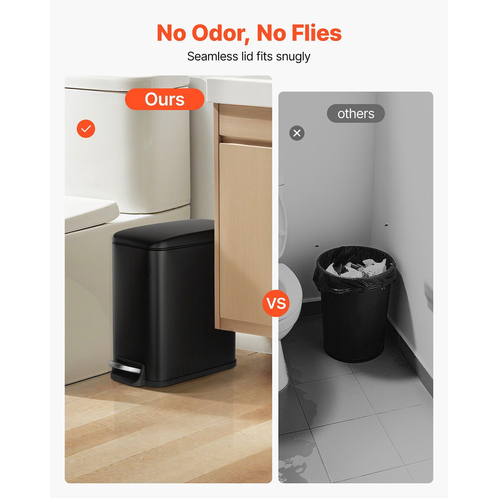 Bathroom Trash Can 6L Slim Design Silent Lid Foot Pedal Detachable Inner Bin Odor-Resistant for Bathroom Kitchen Office