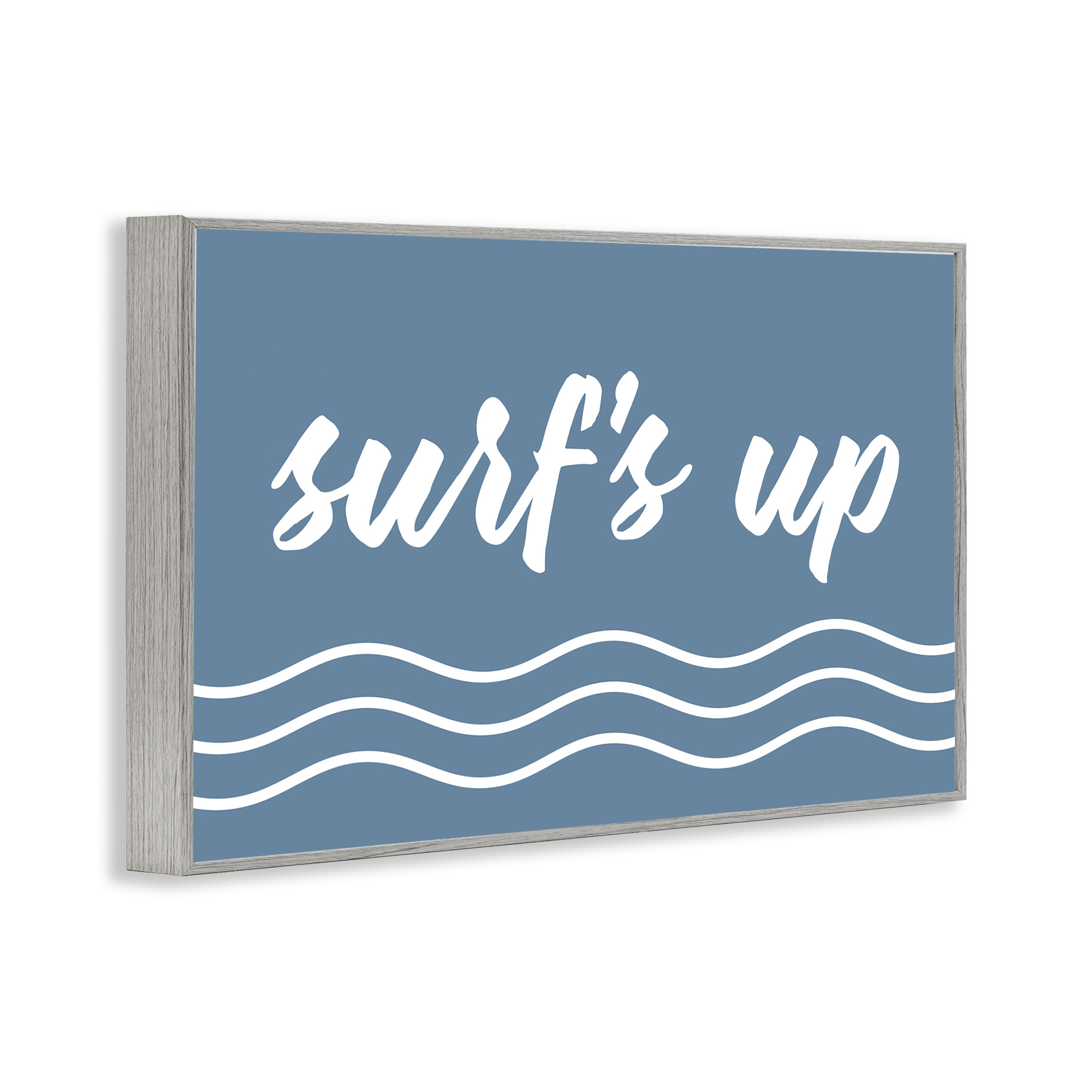 Stupell Industries Blue Surf's Up Typography Painting Gray Framed Art Print Wall Art, 24 x 16
