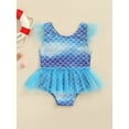 thumbnail image 2 of TSEXIEFOOFU Baby Girls One-piece Swimsuit Toddlers Sweet Style Creative Fish Scale Mesh Splicing Sleeveless Swimwear, 2 of 9