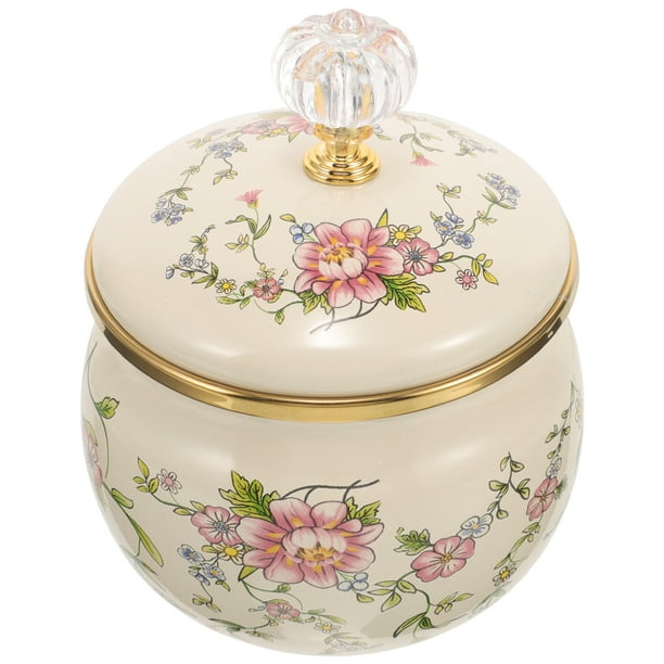Recipiente de almacenamiento esmaltado, almacenamiento de aperitivos de cocina, tarro de almacenamiento multiusos para dulces, galletas, especias, tarro Floral