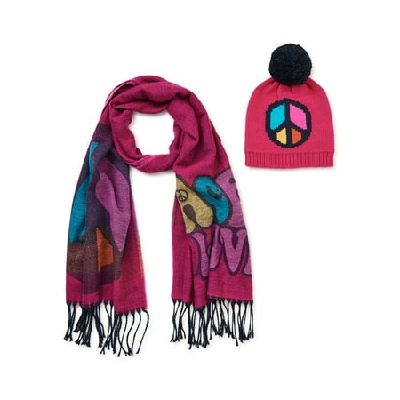 No Boundaries Pom Beanie & Scarf Set Peace