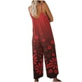 thumbnail image 4 of Wycnly Womens Jumpsuits Summer Casual Loose Wide Leg Spaghetti Strap Maxi Jumpsuits Overalls Trendy Leaves Print Crewneck Sleeveless Long Rompers for Women, 4 of 7