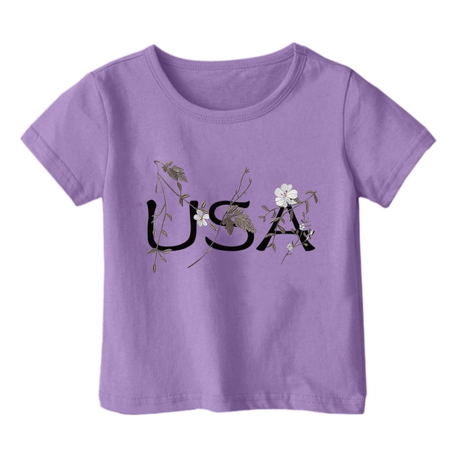 JAKANYQ T-Shirts Mode Décontractée pour Garçons et Filles, Imprimé Cœur, Col Rond, Manches Courtes, Violet 3-4 Ans