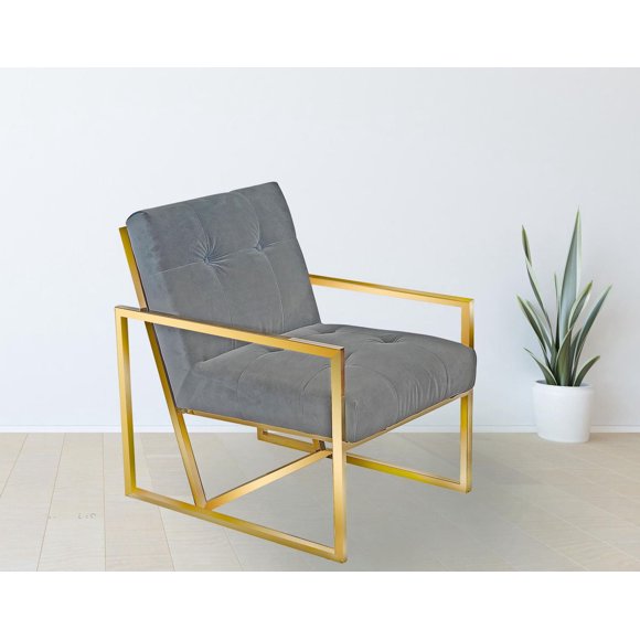 K-Living Alina Grey Suede Fabric Chair in grey color