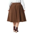 thumbnail image 3 of Agnes Orinda Women's Plus Size Halloween Outfits Corduroy Skirts Button Decor Vintage Elastic High Waist A-line Midi Skirt with Pockets 3X Brown, 3 of 6