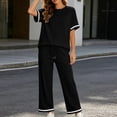 thumbnail image 5 of Cagogo Women's 2 Piece Outfit Set Casual Summer Cruise Outfits Loose Short Sleeve Crew Neck Tops Comfy Pants Matching Lounge Sets Tracksuits Loungewear Travel Airport Clothes, Black 2XL, 5 of 7