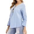 thumbnail image 5 of HUBERY Women Buttons Pockets Splicing Notch Neck Long Sleeve Shirt, 5 of 6