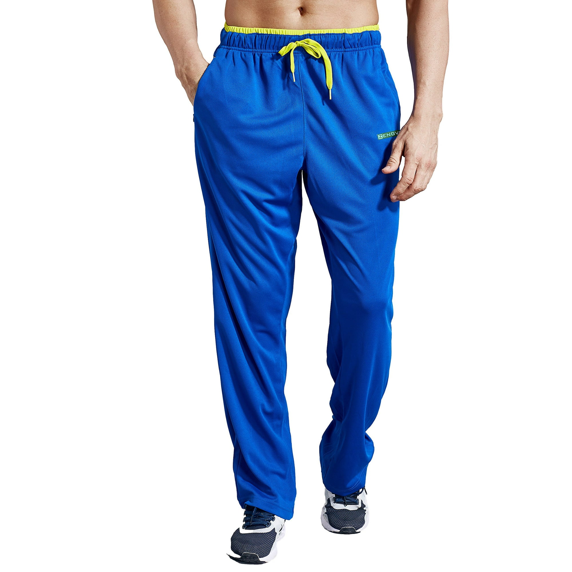 ZENgVEE Athletic Mens Open Bottom Light Weight Jersey Sweatpant with Zipper Pockets for Workout gym Running Training Blue01 XL A Walmart