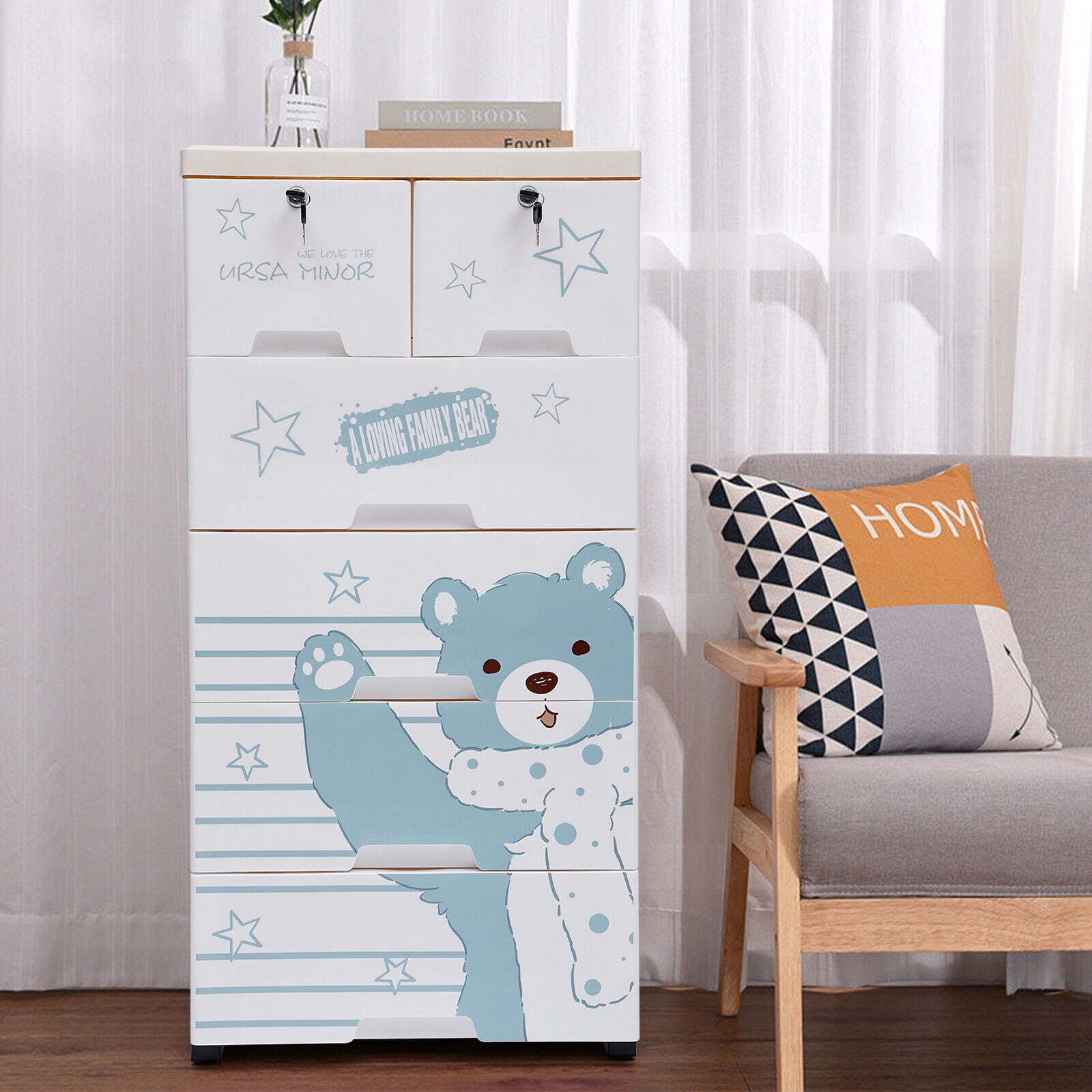 6 Drawers Plastic Storage Dresser Tower Cabinet Clothes Organizer 5 Wheels Home