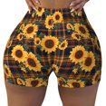 thumbnail image 2 of Rateoe Brown Blue Plaid Sunflower Printed Power Workout Shorts for Women Tummy Control Squat Proof Ribbed Thick Seamless Scrunch Active Short-XX-Large, 2 of 8