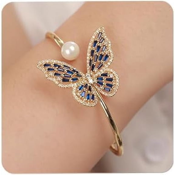 Crystal Butterfly Pearl Bracelet Bangle for Women