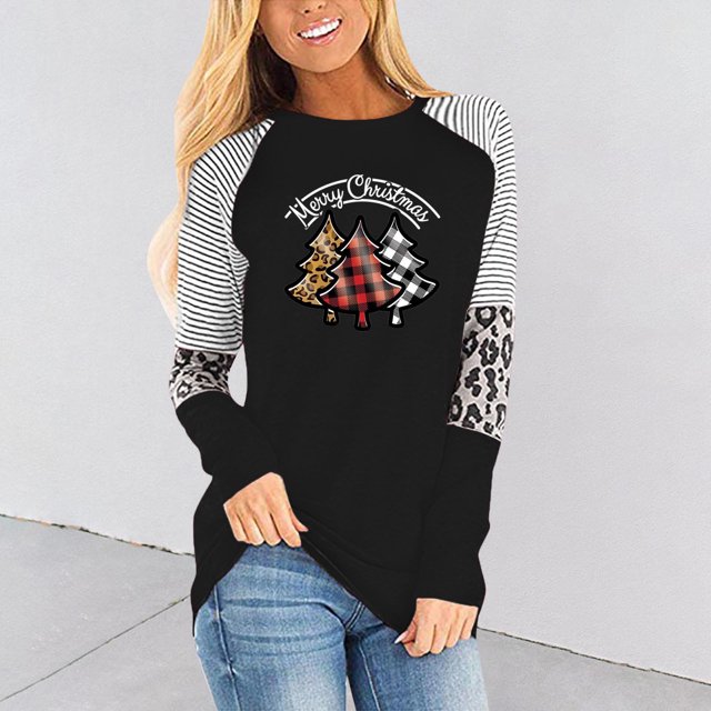 Pntutb Moda Mujer Cuello Redondo Manga Larga Estampado Casual Camiseta Blusa Pntutb Pntutb-8354