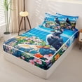 thumbnail image 2 of Castle Fairy Bright Anime Cliff Puffin Scene Zipper Twin Comforter Sets with Fitted Sheet and 2 Pillowcases,Wild Flower Sea Stack Rock Print Zipper Bedding Set,Sky Pink,Navy Blue Reversible,4-Piece, 2 of 6
