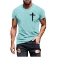 thumbnail image 3 of UVEASISHA Mens Summer T Shirts Christian Cross Print Crew Neck Tees Lightweight Short Sleeve Workout Shirt Comfort Casual Pullover Top Light Blue XXL, 3 of 6
