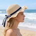 thumbnail image 4 of mdesiwst Family Beach Hat Natural Straw Woven Wide Brim Sun Protection Foldable Lightweight Summer Travel Hat with Ribbon Bow Parent-child Beach Hat, 4 of 8