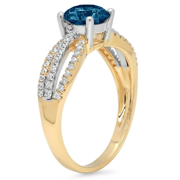 1.27 ct Round Cut Natural London Blue Topaz Solitaire with Accents Engagement Ring for Women in 18K Yellow/White Gold