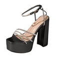 thumbnail image 6 of Rokment Bridal Glitter Rhinestones Platform Chunky High Heels Dress Sandals for Women Bride Wedding Sparkly Sexy Open Square Toe Block Heeled Pumps Dressy Sandals Black Size 6, 6 of 7