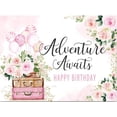 thumbnail image 3 of Fondos de cumpleaños con temática de aventura, globos florales rosas, maleta, fondo para fotos de viaje, decoración de fiesta de cumpleaños, pancarta, fondo para fotografía de baby shower de aventura, 3 of 5