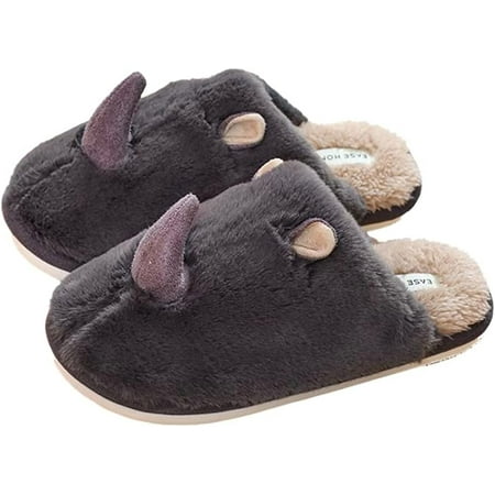 

DabuLiu Women Men Wool Slippers Cute Rhinoceros Horn Home Plush Warm Slippers Cozy Memory Foam Anti-Slip House Shoes for Women