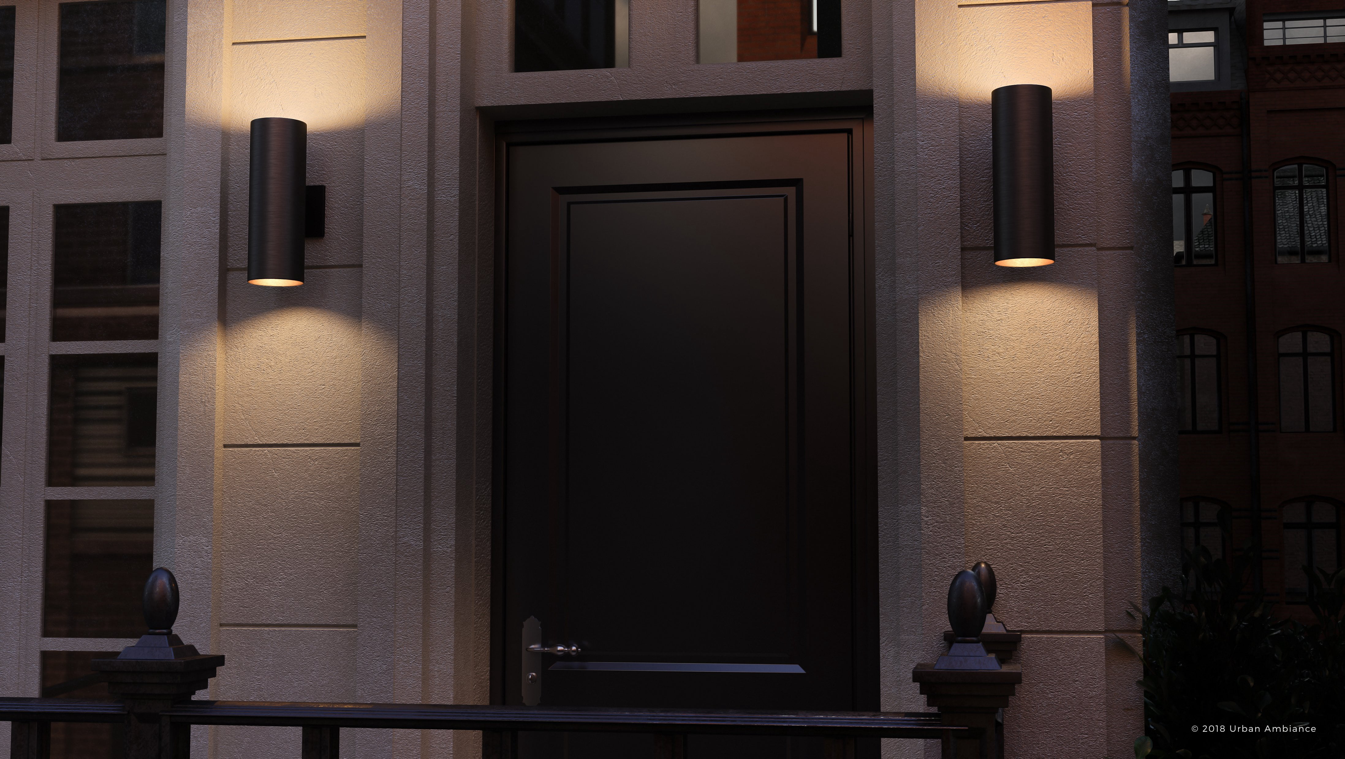 Urban Ambiance Luxury Modern Outdoor Wall Light, Size: 18"H x 6"W, with Transitional Style Elements, Midnight Black Finish, UHP1066