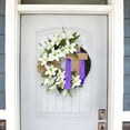 thumbnail image 6 of Rijanmt Spring Tulip Wreath With Cross For Home Front Door,13.7" Easter Summer Religious Wreath With Bow Purple Ribbon Eucalyptus Leaves,For Indoor Outdoor Wall Christmas Farmhouse Wedding Decor,B, 6 of 8