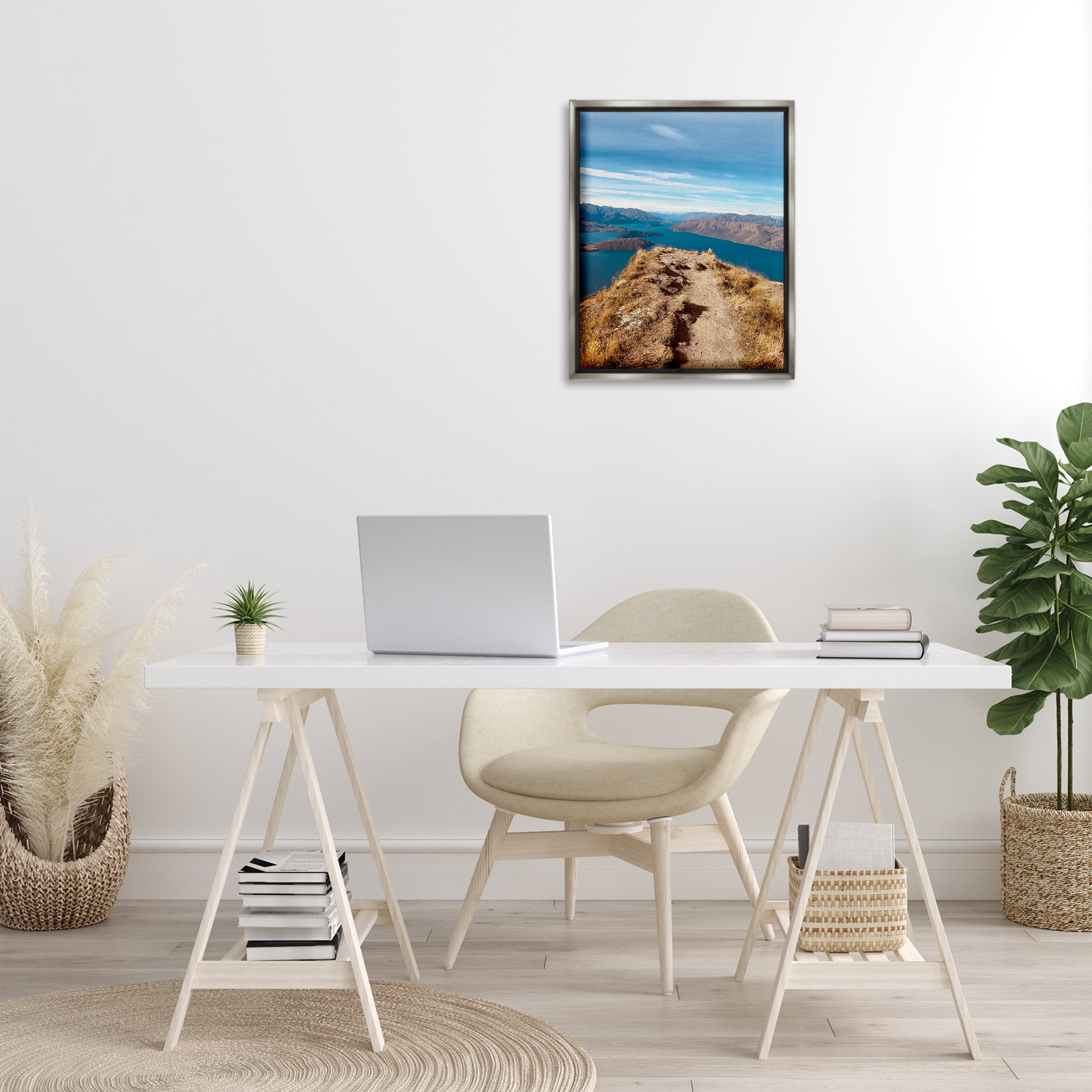 Stupell Industries Cliffs over Blue Sea Landscape Photography Gray Floater Framed Art Print Wall Art, 17 x 21