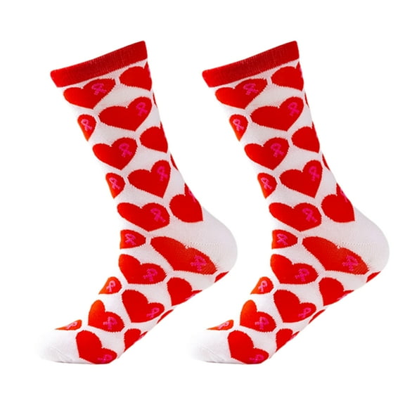 Yokua Pink Ribbon Breast Cancers Awareness Socks Pink Ribbon Crew Socks for Womens