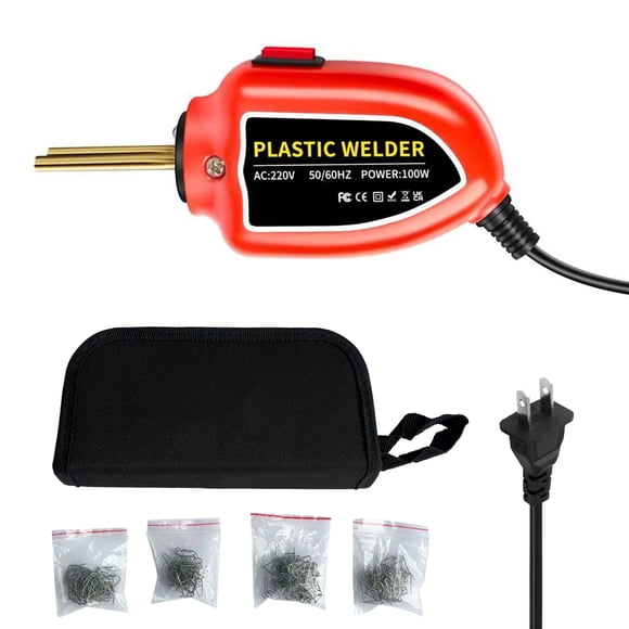 100W High-Power Plastic Welding Kit for Auto Bumper Repair - Fast 1-3s Heating, 400°C Instant Temperature, Overheat Protection - US Plug, LED Light, Ergonomic Handle - Includes 50 Flat/M/Wave/V
