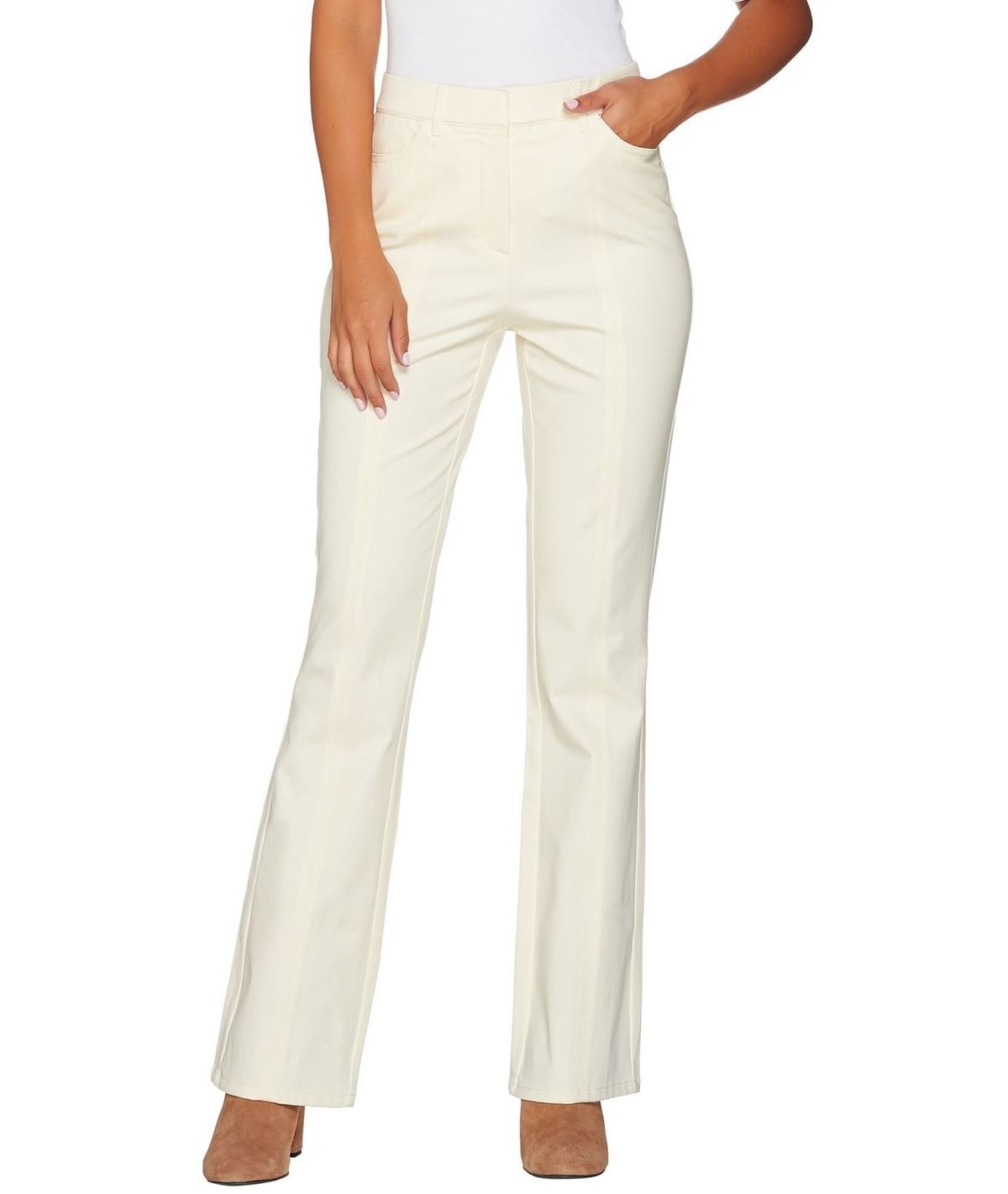 Isaac Mizrahi Tall 24//7 Stretch Boot Cut Fly Pants Winter White 18 NEW A279255