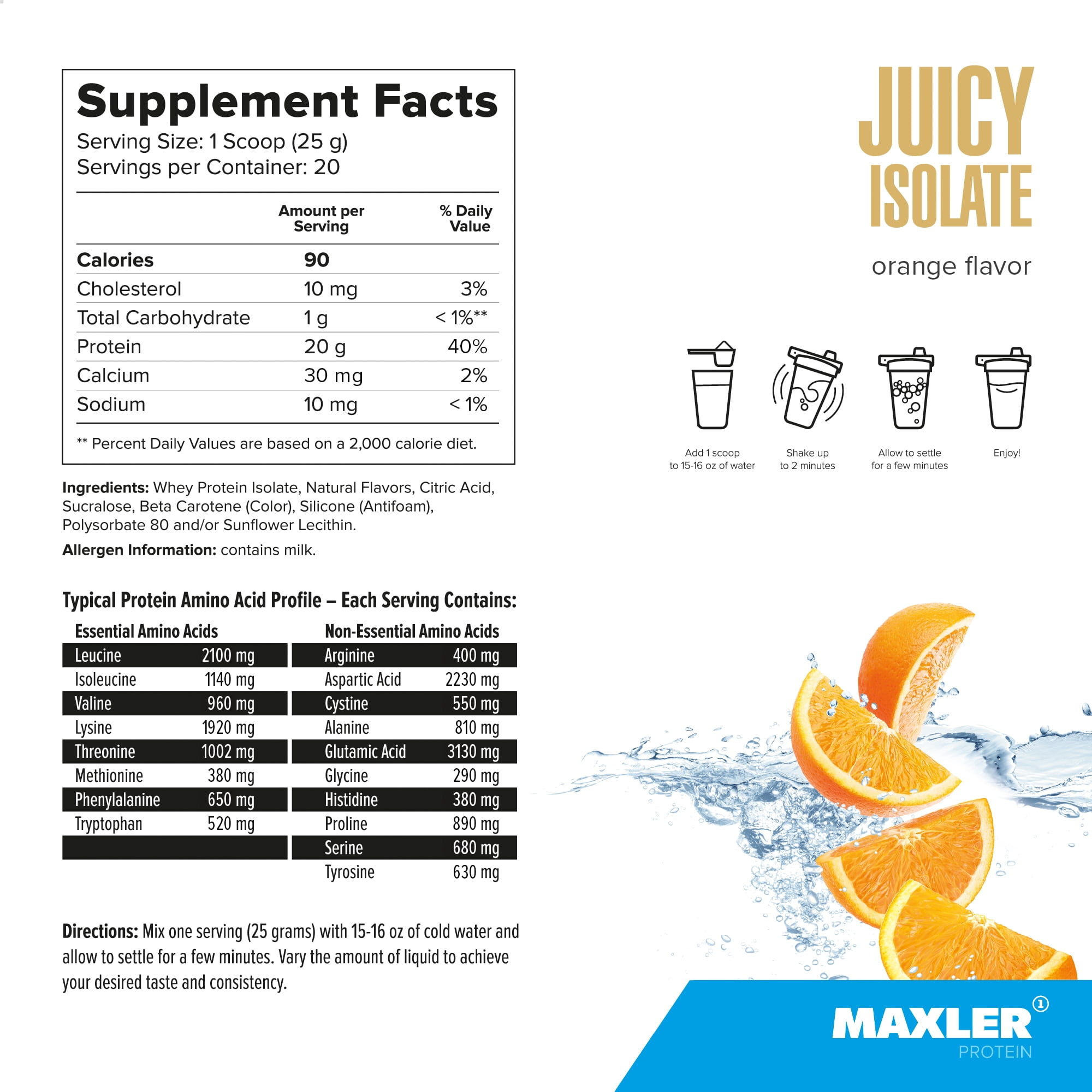 Maxler Juicy Isolate Protein Powder - Clear Whey Isolate - Orange 1.1lb (20 Servings)