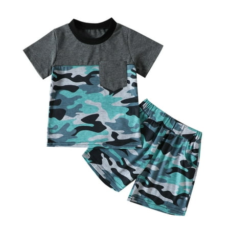 

Boy Clothes Outfit Set Toddler Boys Girls Short Sleeve Patchwork Camouflage Prints T Shirt Tops Shorts Outfits